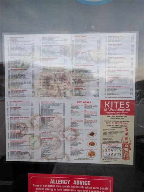 Menu at Kites of Waddington fast food, Lincoln, Bar Ln