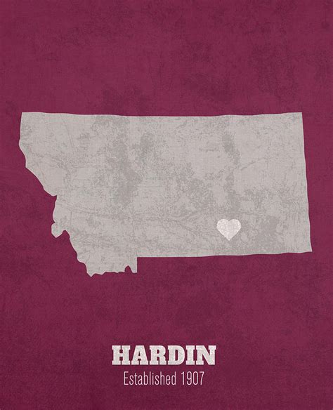 Hardin Montana City Map Founded 1907 University of Montana Color Palette Mixed Media by Design ...