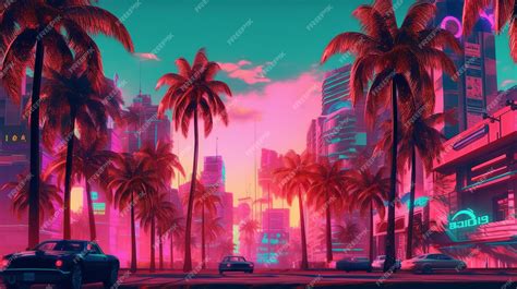 Premium Photo | Captivating scene blending elements of vaporwave cyberpunk and synthwave ...