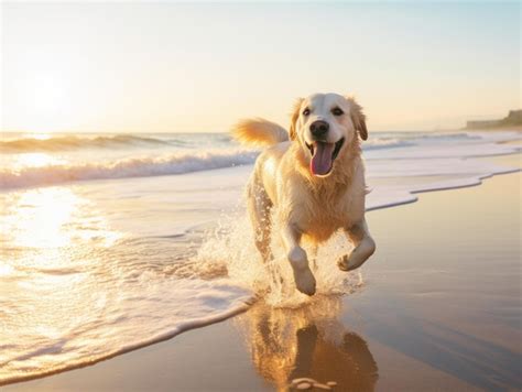 Premium AI Image | Happy dog playing on the beach