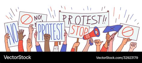 Protest with hands and political placards cartoon Vector Image