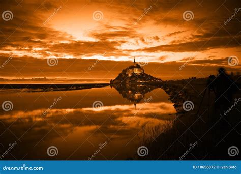 Mont Saint Michel at Sunset, France Stock Photo - Image of french, mont: 18656872