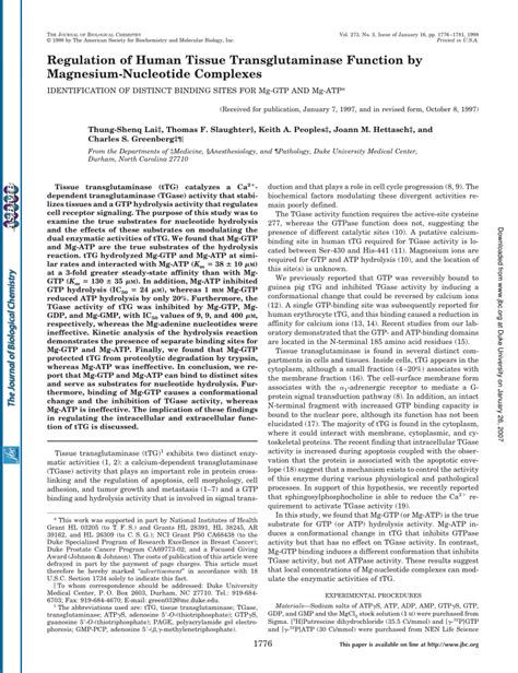 (PDF) Regulation of human tissue transglutaminase function by magnesium ...