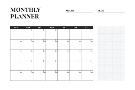 black minimalist monthly planner vector template 16116738 Vector Art at ...