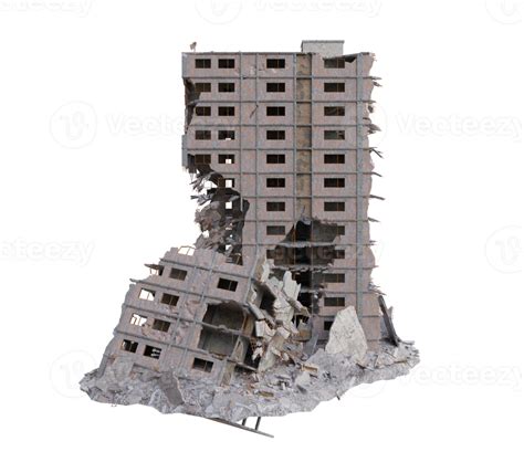 Large size building damaged after war. 3d render isolated 19889387 PNG