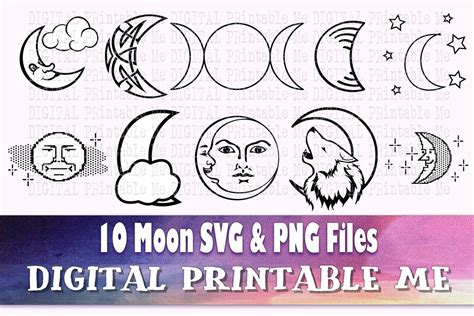 Moon Svg Silhouette Bundle PNG Clip Art 10 Digital - Etsy