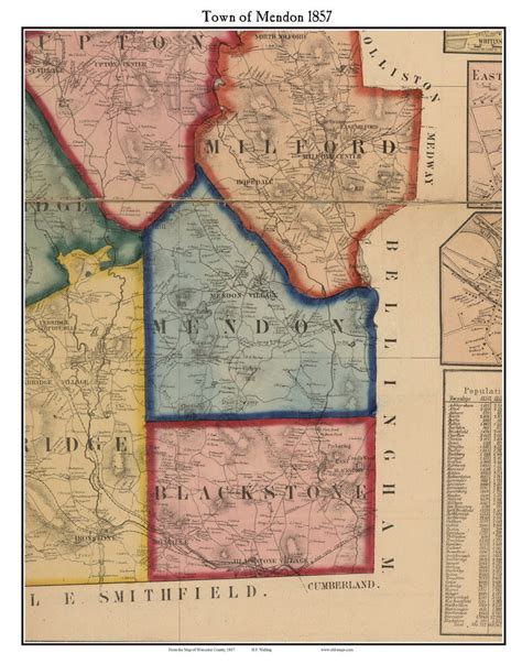 Mendon, Massachusetts 1857 Old Town Map Custom Print - Worcester Co. - OLD MAPS