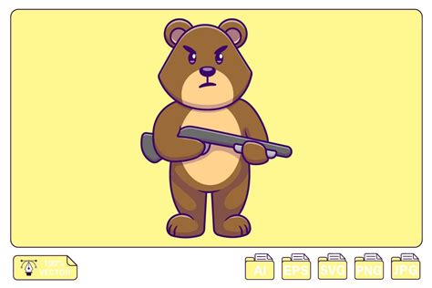 Cute Bear Holding Gun Cartoon Vector Graphic by mokshastuff · Creative Fabrica