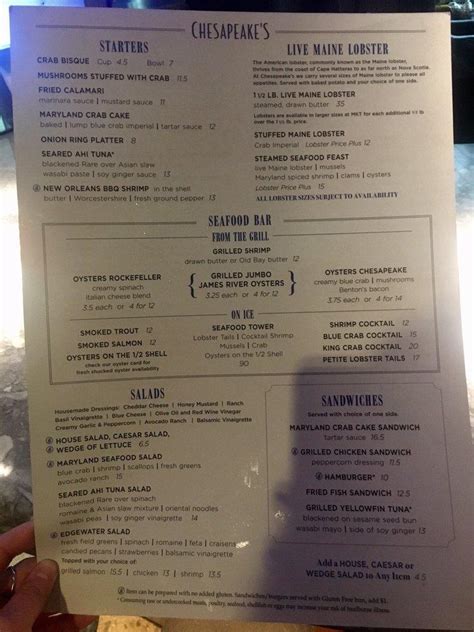 Menu at Chesapeake's Seafood Restaurant, Knoxville, Parkside Dr