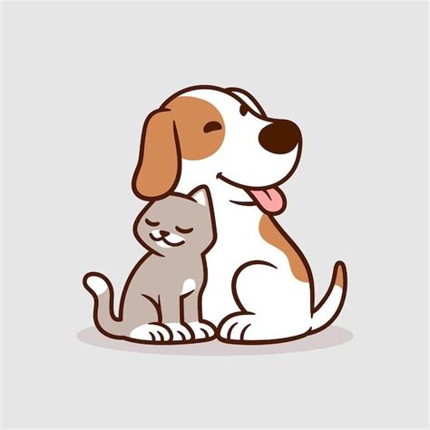 Adorable Cat and Dog Flat Design Illustration