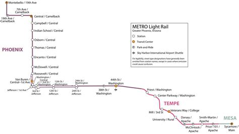 Phoenix light rail map - Light rail map Phoenix (Arizona - USA)