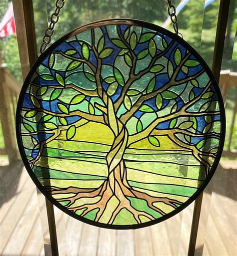 Tree of life SUNCATCHER STAINED Glass Look 12 Hanging | Etsy