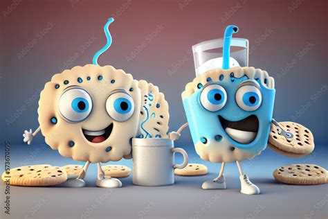 Cute Cartoon Biscuits and Gravy Characters 3D Illustration. Created ...