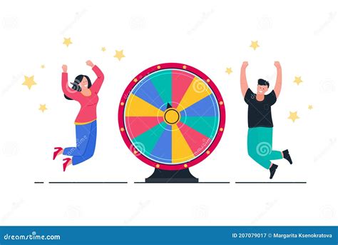 Wheel of Fortune and Winners Man and Women. Happy People Winner in ...