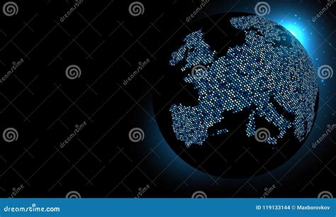 Blue Abstract Europe Silhouette on Black. Stock Vector - Illustration of location, world: 119133144