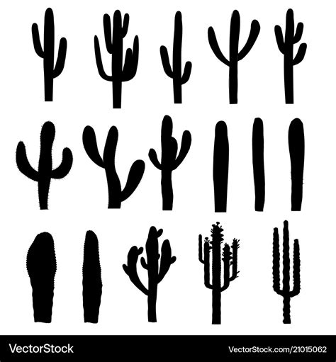 Black silhouettes of saguaro cactus Royalty Free Vector