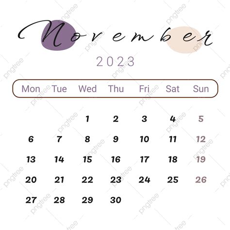 Aesthetic November 2023 Calendar With Purple Blobs, November 2023 ...