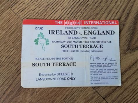 Ireland v England 1993 Rugby Ticket - Rugbyreplay