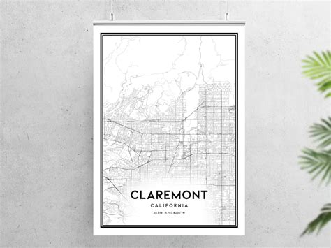 Claremont Map Print Claremont Map Poster Wall Art Ca City - Etsy