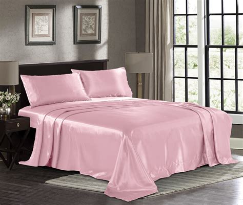 Satin Sheets California King [4-Piece, Pink] Luxury Silky Bed Sheets - Extra Soft 1800 ...