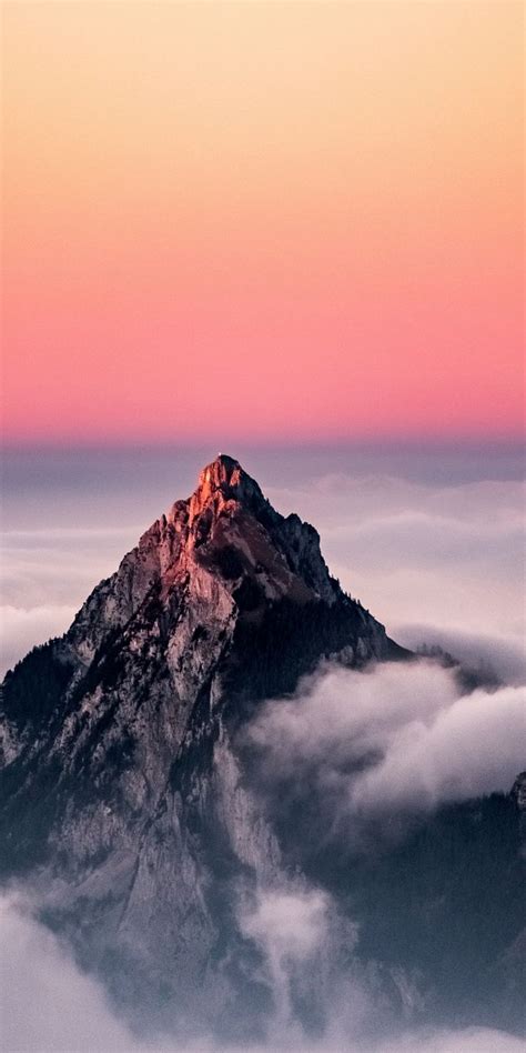 Sunset, clouds, peak, nature, Switzerland, 1080x2160 wallpaper | Mountain landscape photography ...