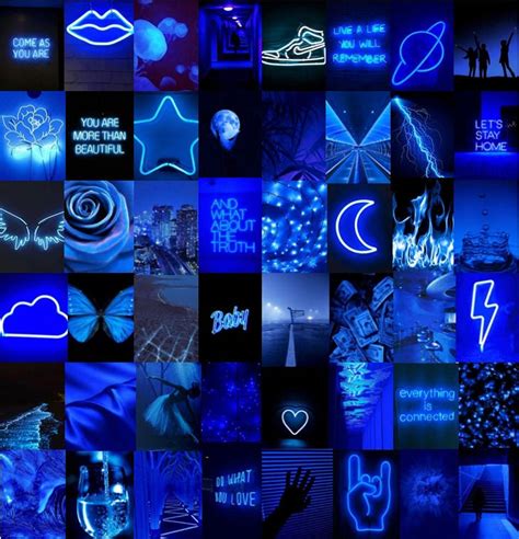 Neon Blue Aesthetic Photo Wall Collage Kit - Etsy | Photo wall collage, Wall collage, Blue aesthetic