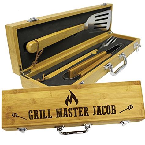 Personalized Engraved Grill BBQ Gifts Set for Men Dad Father Him - Barbecue Grilling Set with ...