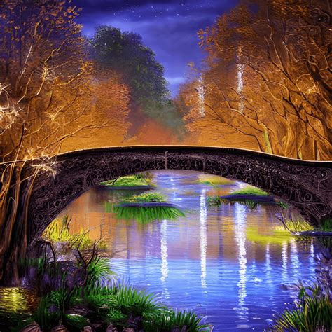 Whimsical River at Night Painting · Creative Fabrica