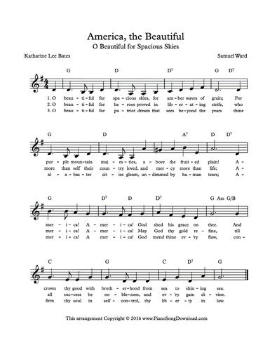 America, the Beautiful: Free Lead Sheet with melody, lyrics and chords