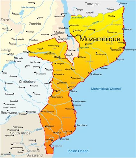 Mozambique mapa - El mapa de Mozambique (África Oriental y África)