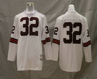 Men's Cleveland Browns #32 Jim Brown White Long-Sleeved Throwback Stitched NFL Jersey