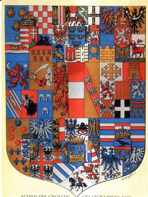 Habsburg Empire Coat of Arms: from left to right: Kingdom of Hungary-Croatia-Dalmatia; Archduchy ...