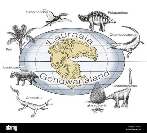 Illustration of common plants and animals on the two supercontinents ...