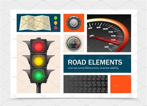 Realistic road elements set | Pre-Designed Photoshop Graphics ...