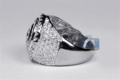 Mens Diamond Round Signet Pinky Ring 14K White Gold 3.88 ct