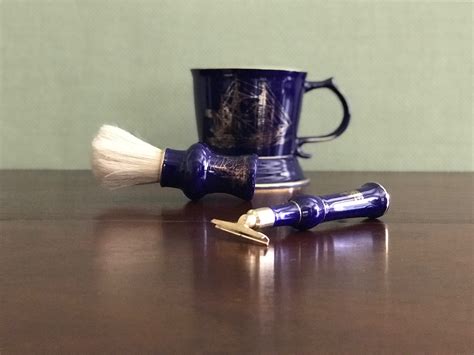 Vintage Blue Shaving Mug, Ceramic Shaving Mug with Ship, shaving brush ...