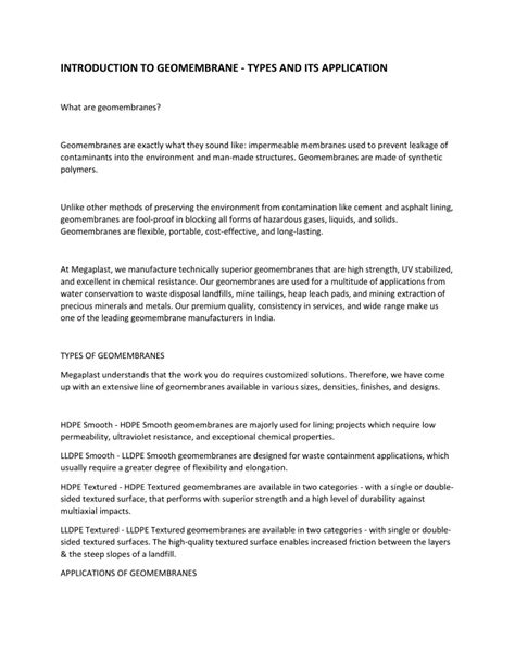 PPT - INTRODUCTION TO GEOMEMBRANE - TYPES AND ITS APPLICATION ...