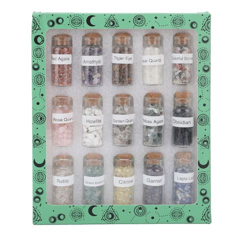 15pcs Different Stone Chips Healing Stones in Glass Bottles Chakra Healing Stones for Meditation ...