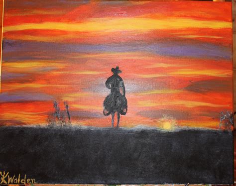 Acrylic painting Cowboy in shadow at sunset. | Painting, Art ...