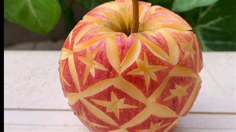 Simple easy fruit carving art of apple design decoration for beginner Ep.16 | barbie fruit carve ...