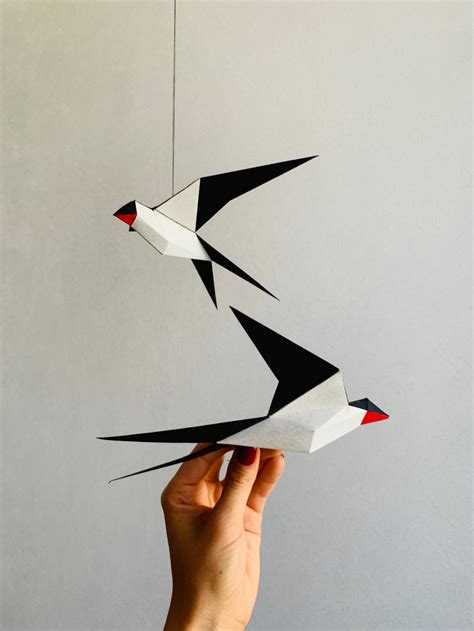 Flying Swallow Make Your Own Low Poly Bird on Fly, Geometric Bird, Paper Sculpture, Papercraft ...