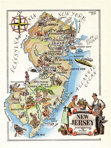 1946 Vintage NEW JERSEY State Map Animated Picture Map of New - Etsy ...