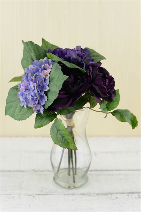 Purple Silk Hydrangea & Rose Flower Bouquet