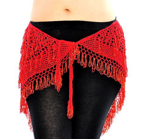 CAIRO COLLECTION: Egyptian Beaded Crochet Hip Scarf Wrap - RED