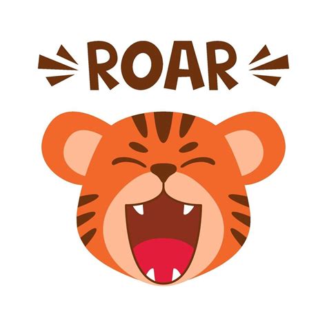 Flat cute tiger open mouth roar. Trendy Scandinavian style. Cartoon ...