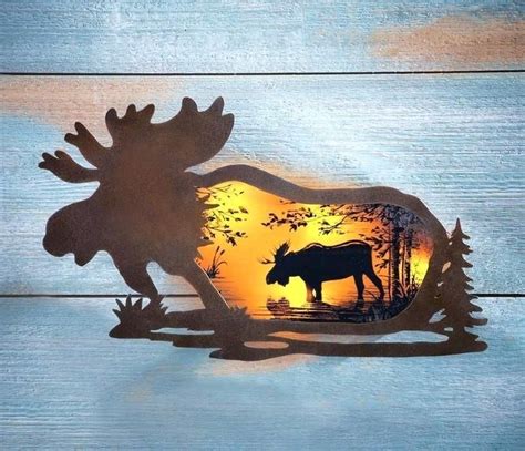 lighted silhouette wildlife moose at sunset metal wall art rustic 9 | Moose decor, Moose ...