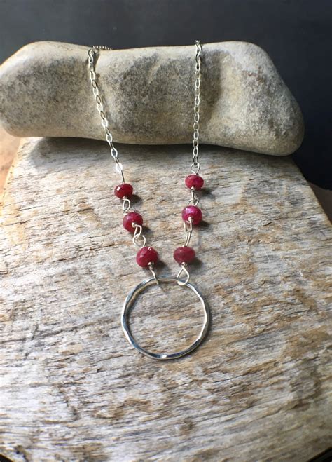 Ruby Necklace Sterling Silver Ruby Necklace Gemstone Circle - Etsy