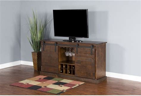 Sunny Designs Home Entertainment Dark Chocolate Barn Door TV Console ...