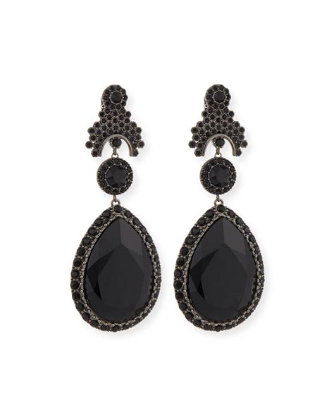 Lyst - Givenchy Crystal Teardrop Statement Clip Earrings in Black