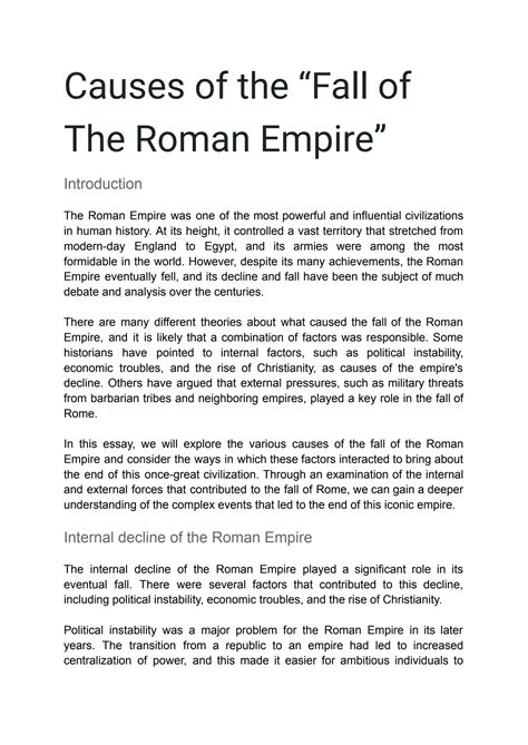 SOLUTION: Causes of the fall of the roman empire - Studypool